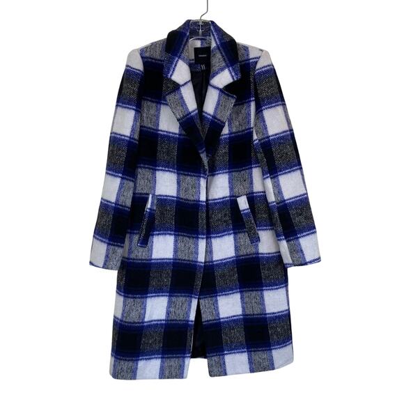 Forever 21 Sz M Longline Textured Plaid Coat Retro Duster Peacoat Relaxed Fit - Picture 2 of 16